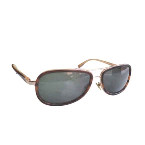 John Varvatos V727 Sunglasses Tobacco Horn Aviator Unisex